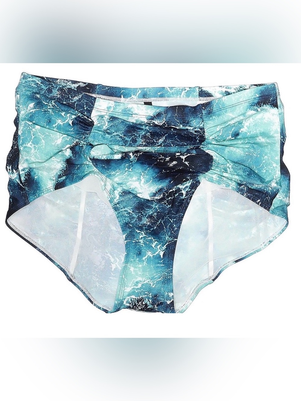 Torrid 2 Plus Lined Swim Bottoms Ruched Ocean Tie Dye Marbled Blue White